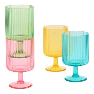Cost Plus Mesa Colored Ribbed Stackable Plastic Goblet 4 Pack